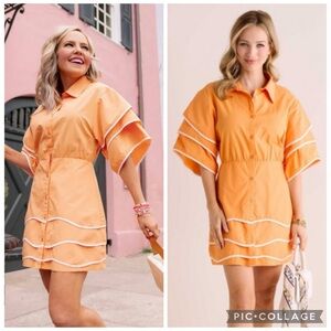 Avara orange tiered front button cotton mini dress size extra small